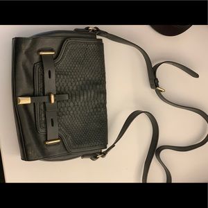 Black Crossbody Bag w/ snake print detail & gold